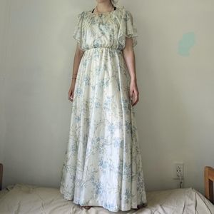 Vintage 70's Floral Maxi Flowy Formal Summer Dress